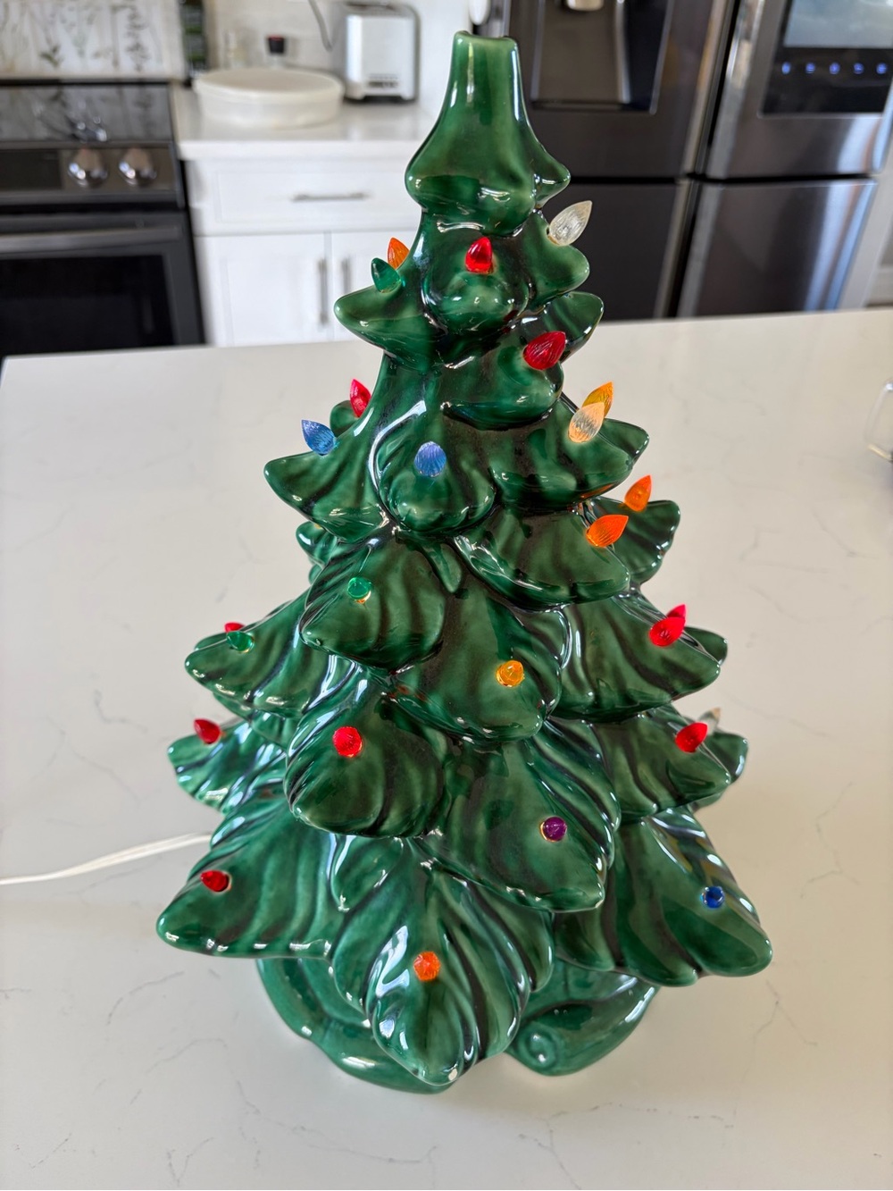 Vintage Ceramic Light-Up Christmas Tree Holiday Decoration 16 inches